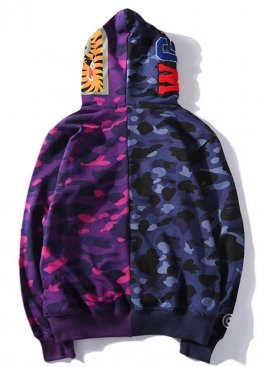 Bape Shark Purple Blue Half Camo Full Zip Hoodie Unisex - HA1127
