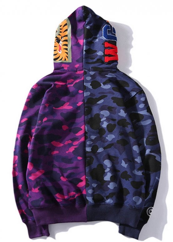 Bape Aape by A BATHING APE Shark Color Blue Purple Half Camo Full Zip Hoodie Unisex