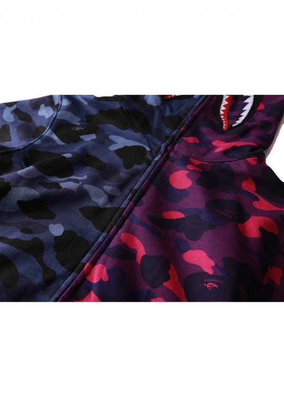 Bape Aape by A BATHING APE Shark Color Blue Purple Half Camo Full Zip Hoodie Unisex