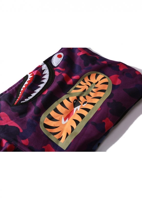 Bape Aape by A BATHING APE Shark Color Blue Purple Half Camo Full Zip Hoodie Unisex