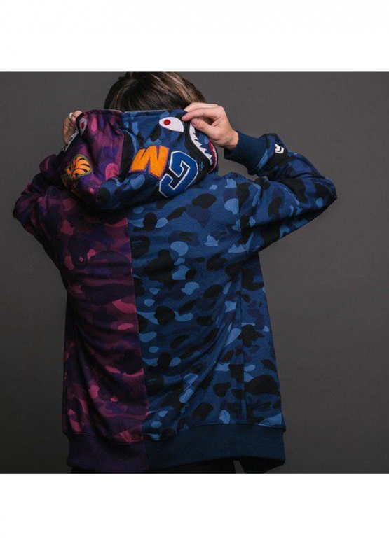 Bape Aape by A BATHING APE Shark Color Blue Purple Half Camo Full Zip Hoodie Unisex