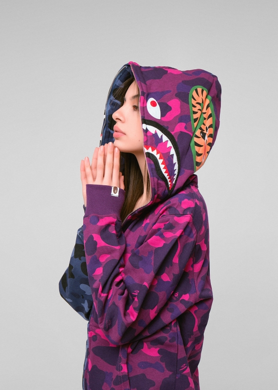 Bape Aape by A BATHING APE Shark Color Blue Purple Half Camo Full Zip Hoodie Unisex