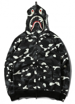 Чорний худі Bape Shark White City Camo Full Zip Hoodie Unisex - HA1129