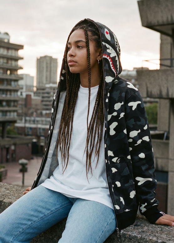Bape Aape by A BATHING APE Shark Color White City Camo Full Zip Hoodie Unisex