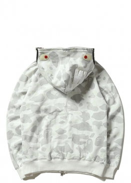 Белый худи Bape Shark White Camo Full Zip Hoodie Unisex - HA1130