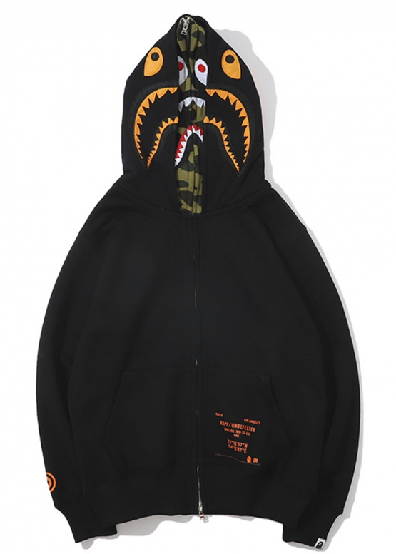 Чорний худі Bape Aape by A BATHING APE Shark Color Black Full Zip Hoodie Unisex