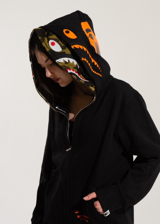 Чорний худі Bape Aape by A BATHING APE Shark Color Black Full Zip Hoodie Unisex