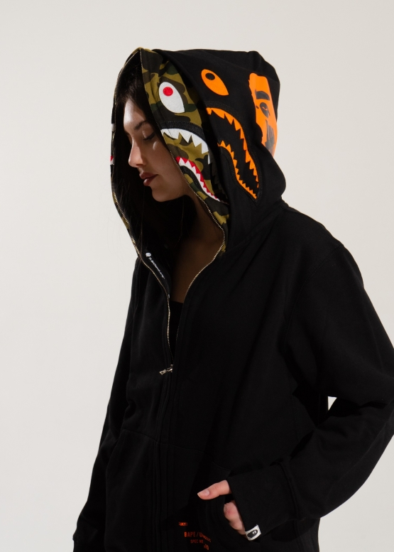 Чорний худі Bape Aape by A BATHING APE Shark Color Black Full Zip Hoodie Unisex