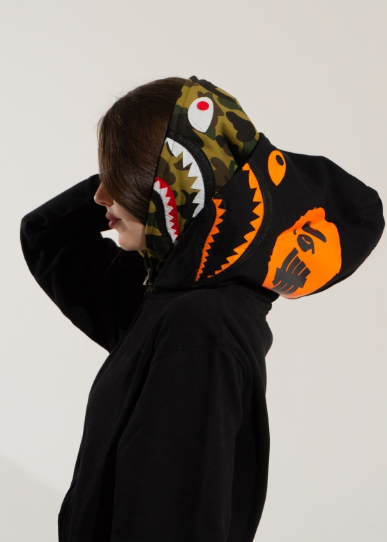 Чорний худі Bape Aape by A BATHING APE Shark Color Black Full Zip Hoodie Unisex