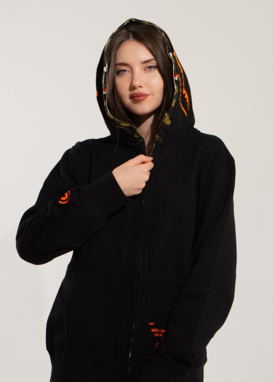 Чорний худі Bape Aape by A BATHING APE Shark Color Black Full Zip Hoodie Unisex