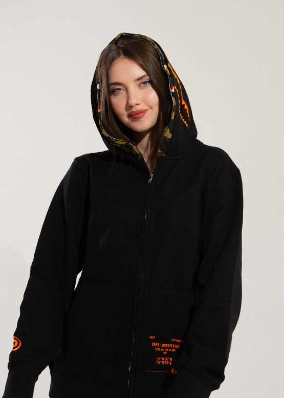 Чорний худі Bape Aape by A BATHING APE Shark Color Black Full Zip Hoodie Unisex