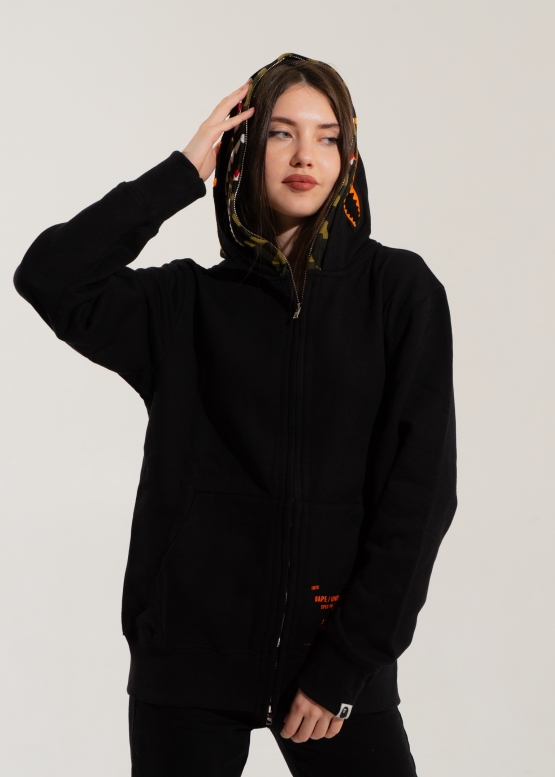 Чорний худі Bape Aape by A BATHING APE Shark Color Black Full Zip Hoodie Unisex