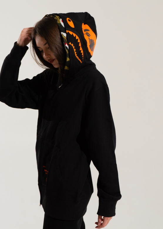 Чорний худі Bape Aape by A BATHING APE Shark Color Black Full Zip Hoodie Unisex