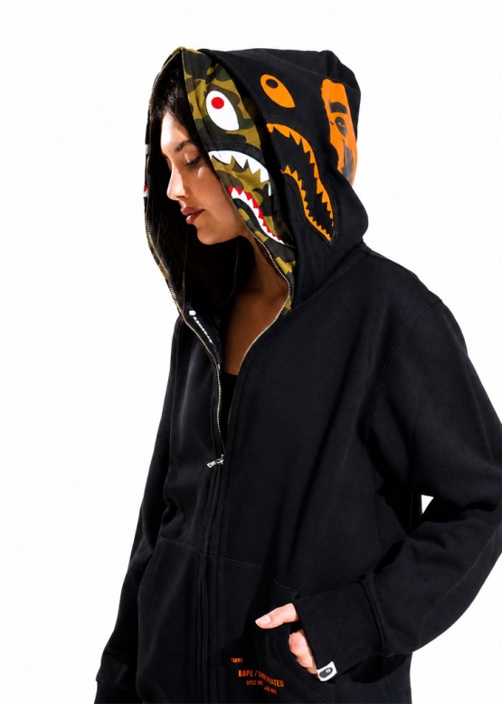 Bape Aape by A BATHING APE Shark Color Black Full Zip Hoodie Unisex