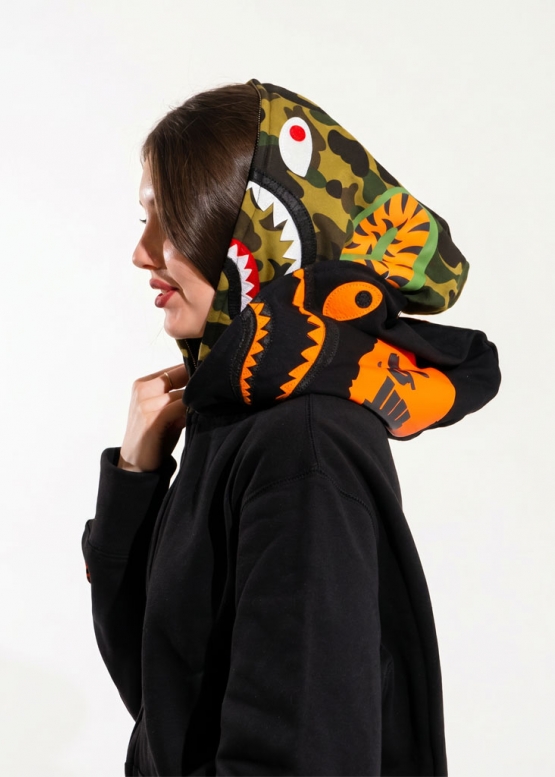 Bape Aape by A BATHING APE Shark Color Black Full Zip Hoodie Unisex