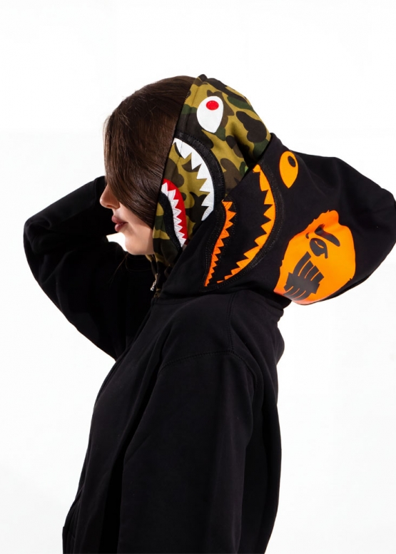Bape Aape by A BATHING APE Shark Color Black Full Zip Hoodie Unisex