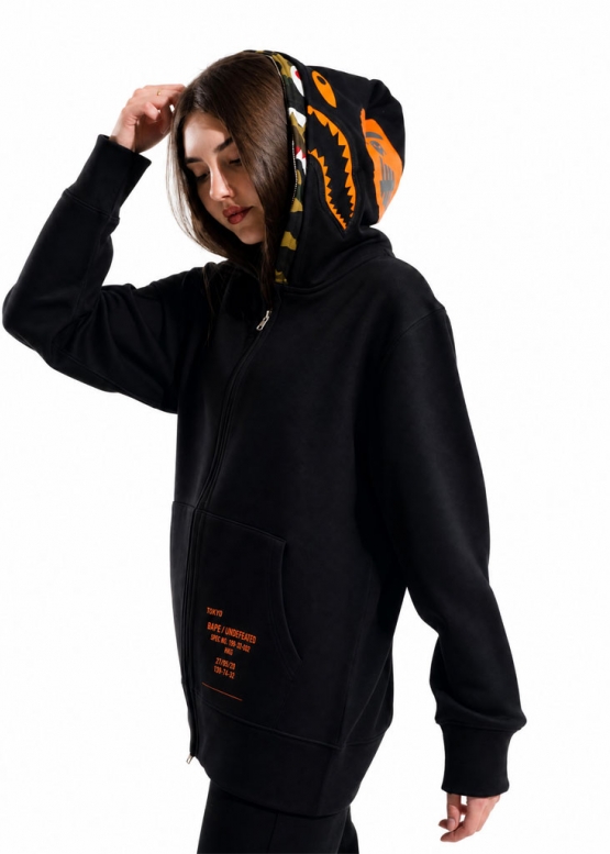 Bape Aape by A BATHING APE Shark Color Black Full Zip Hoodie Unisex