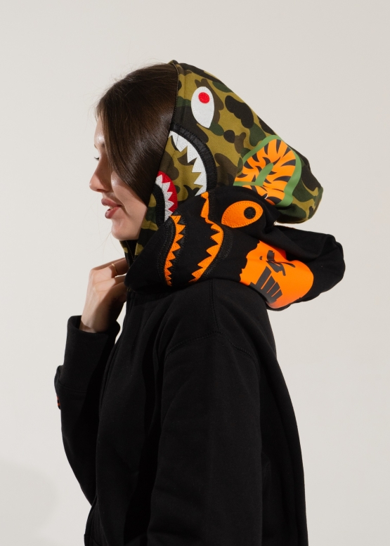Bape Aape by A BATHING APE Shark Color Black Full Zip Hoodie Unisex