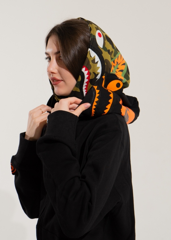Bape Aape by A BATHING APE Shark Color Black Full Zip Hoodie Unisex