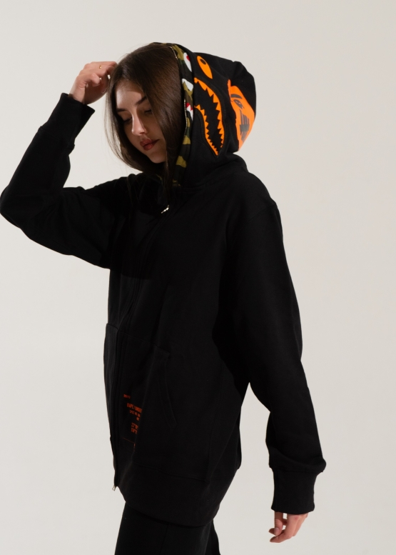 Bape Aape by A BATHING APE Shark Color Black Full Zip Hoodie Unisex