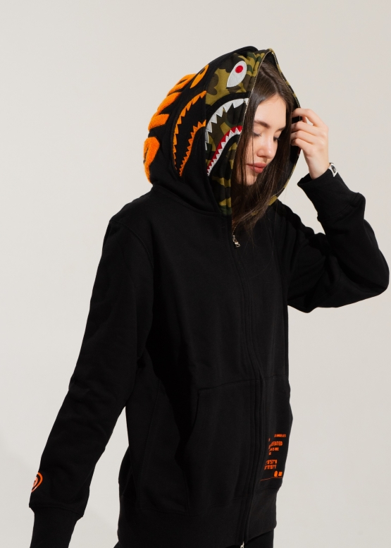 Bape Aape by A BATHING APE Shark Color Black Full Zip Hoodie Unisex