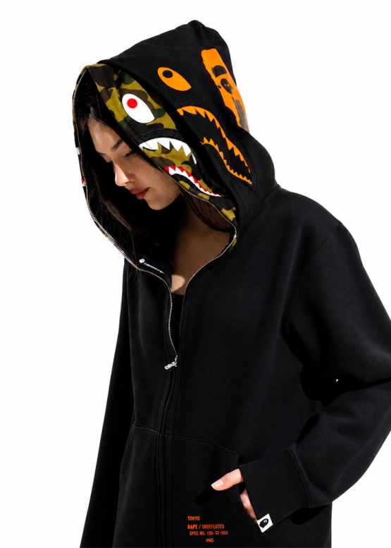 Чёрный худи Bape Aape by A BATHING APE Shark Color Black Full Zip Hoodie Unisex