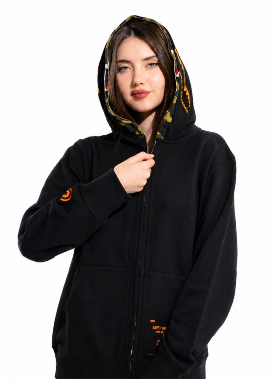 Чёрный худи Bape Aape by A BATHING APE Shark Color Black Full Zip Hoodie Unisex