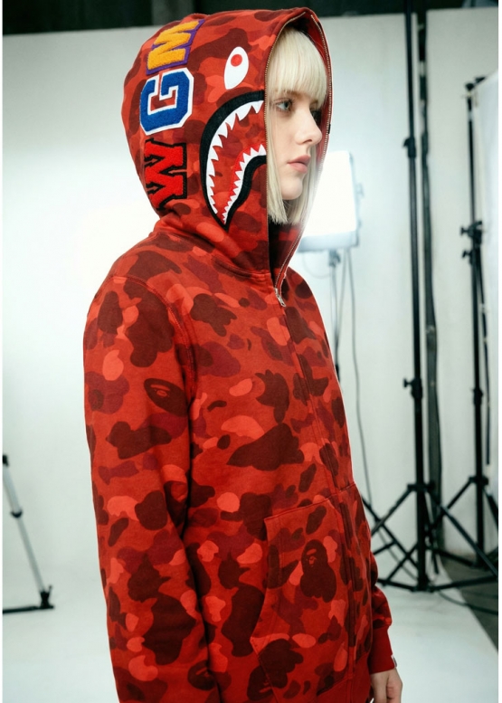 Bape Aape by A BATHING APE Shark Color Red Camo Full Zip Hoodie Unisex