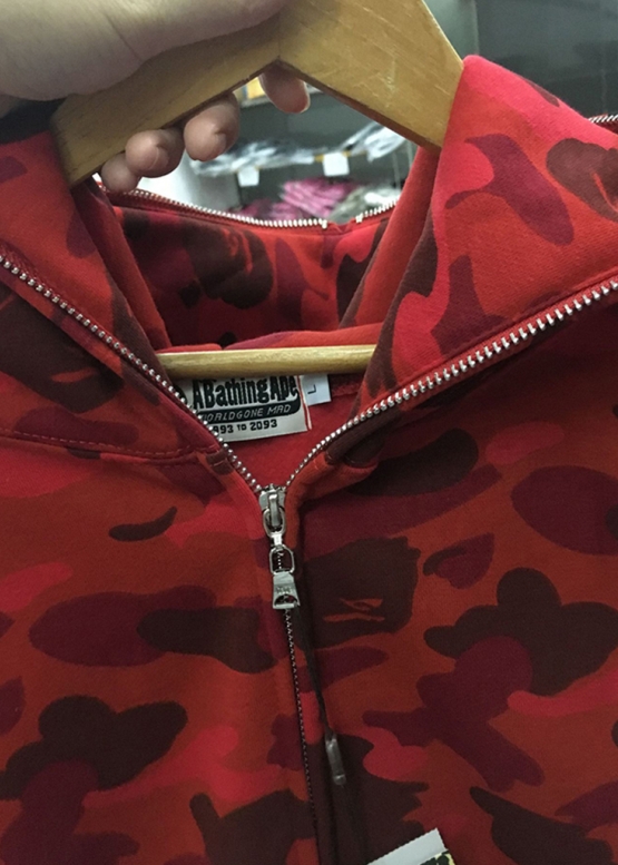 Bape Aape by A BATHING APE Shark Color Red Camo Full Zip Hoodie Unisex