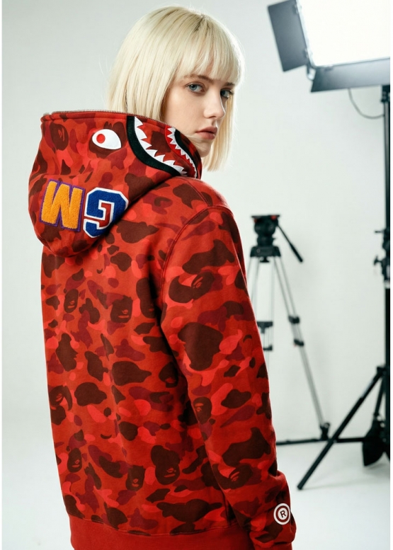 Bape Aape by A BATHING APE Shark Color Red Camo Full Zip Hoodie Unisex