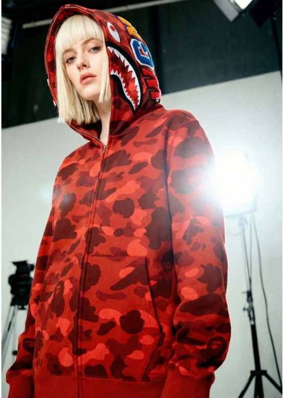 Bape Aape by A BATHING APE Shark Color Red Camo Full Zip Hoodie Unisex