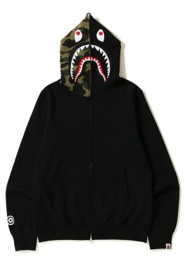 Чёрный худи Bape Shark Green Camo Full Zip Hoodie Unisex - HA1137