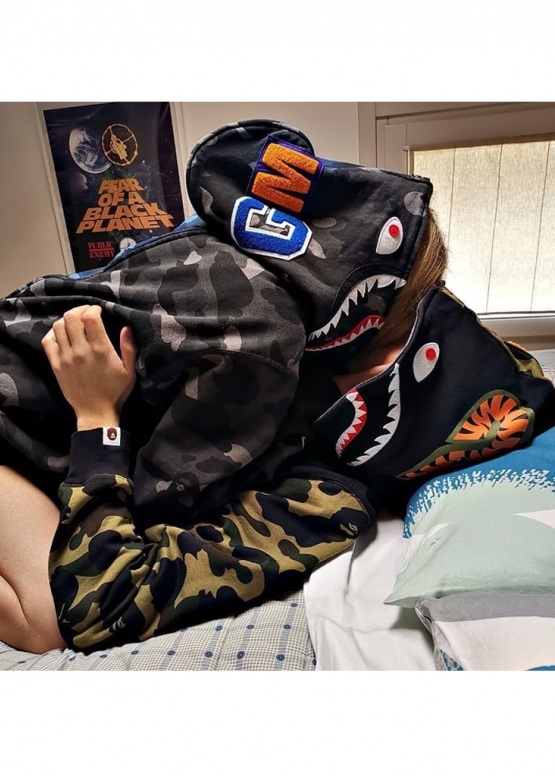 Bape Aape by A BATHING APE Shark Color Green Camo Full Zip Hoodie Unisex