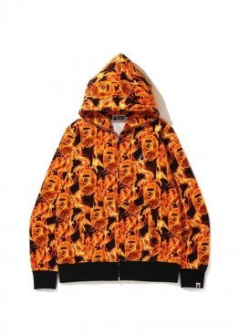 Bape Flame Wide Full Zip Hoodie Orange - HA1140