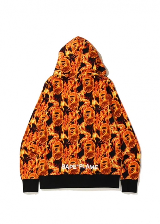 Bape Flame Wide Full Zip Hoodie Orange 