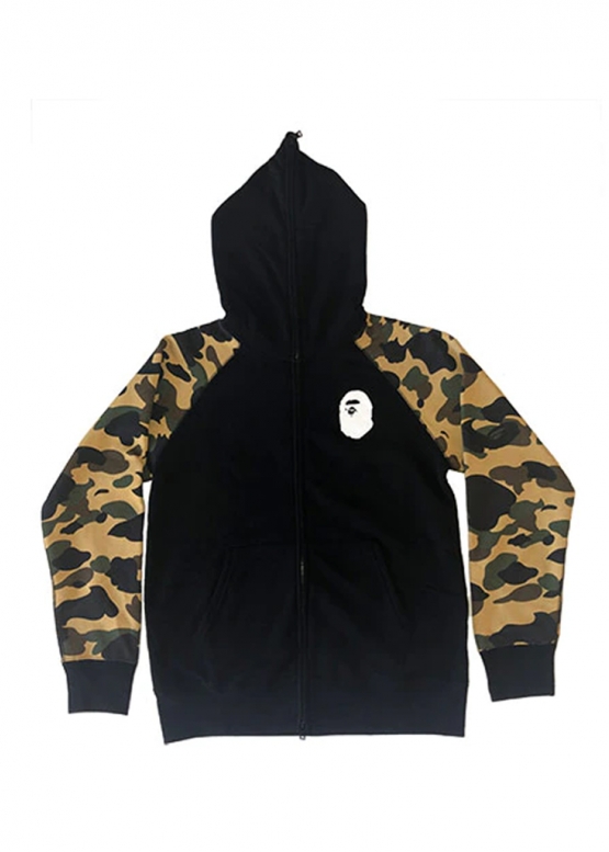 Bape Premium Happy New Year 1st Camo Sleeves Full Zip Hoodie Black/Yellow 