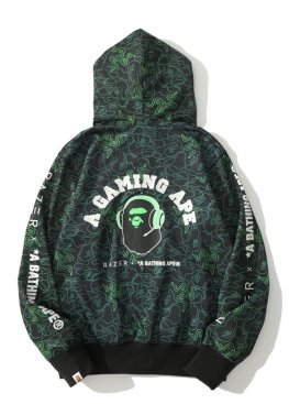 Чорно-зелений худі Bape x Razer A Bathing Ape Neon Camo Full Zip Hoodie Unisex - HA1138