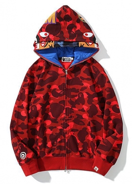 Червоний худі Bape Tiger Red Camo Full Zip Hoodie Unisex - HA1145