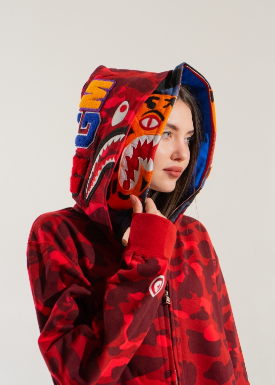 Червоний худі Bape Aape by A BATHING APE Tiger Color Red Camo Full Zip Hoodie Unisex