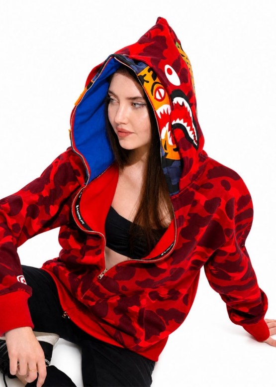 Bape Aape by A BATHING APE Tiger Color Red Camo Full Zip Hoodie Unisex