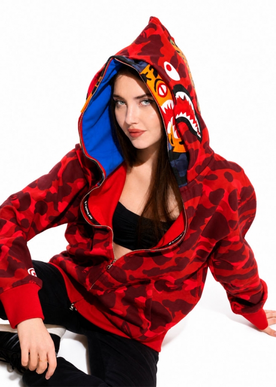 Bape Aape by A BATHING APE Tiger Color Red Camo Full Zip Hoodie Unisex