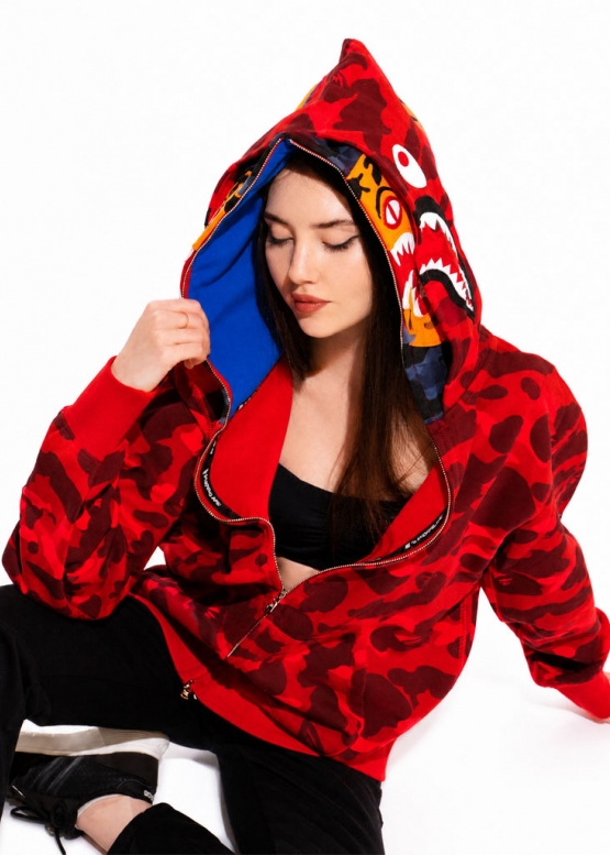 Bape Aape by A BATHING APE Tiger Color Red Camo Full Zip Hoodie Unisex
