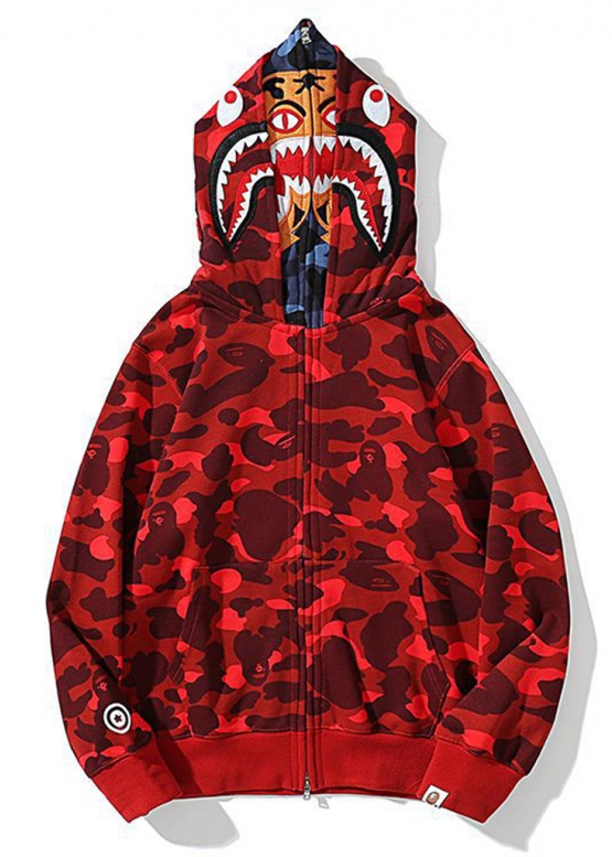Bape Aape by A BATHING APE Tiger Color Red Camo Full Zip Hoodie Unisex