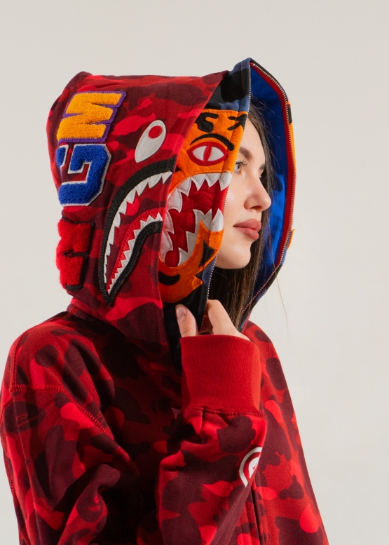 Bape Aape by A BATHING APE Tiger Color Red Camo Full Zip Hoodie Unisex