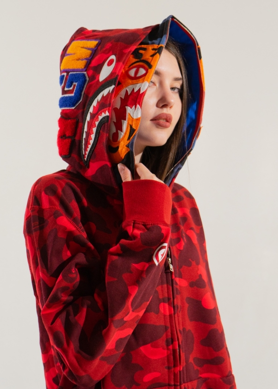 Bape Aape by A BATHING APE Tiger Color Red Camo Full Zip Hoodie Unisex