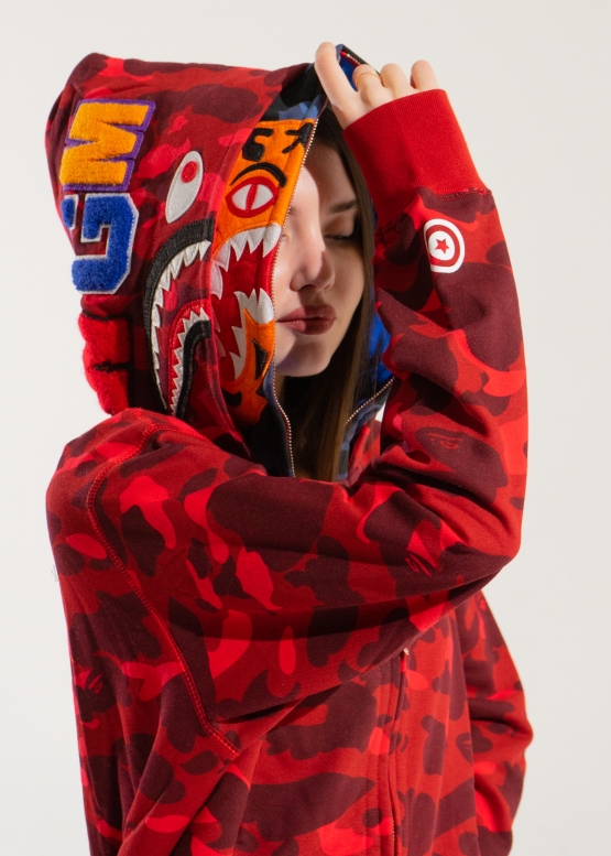 Bape Aape by A BATHING APE Tiger Color Red Camo Full Zip Hoodie Unisex