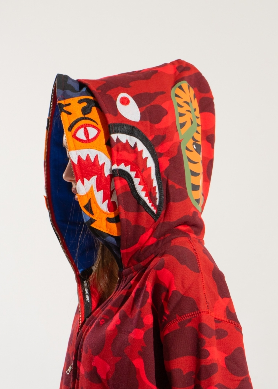 Bape Aape by A BATHING APE Tiger Color Red Camo Full Zip Hoodie Unisex