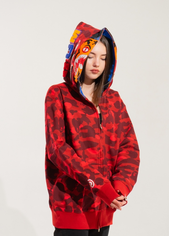 Bape Aape by A BATHING APE Tiger Color Red Camo Full Zip Hoodie Unisex
