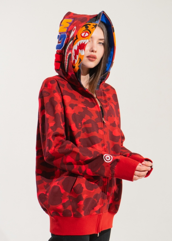 Bape Aape by A BATHING APE Tiger Color Red Camo Full Zip Hoodie Unisex