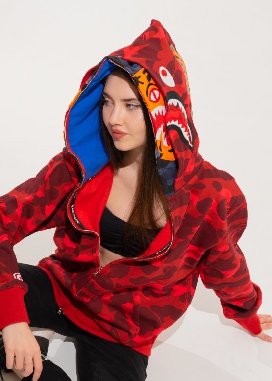 Bape Aape by A BATHING APE Tiger Color Red Camo Full Zip Hoodie Unisex